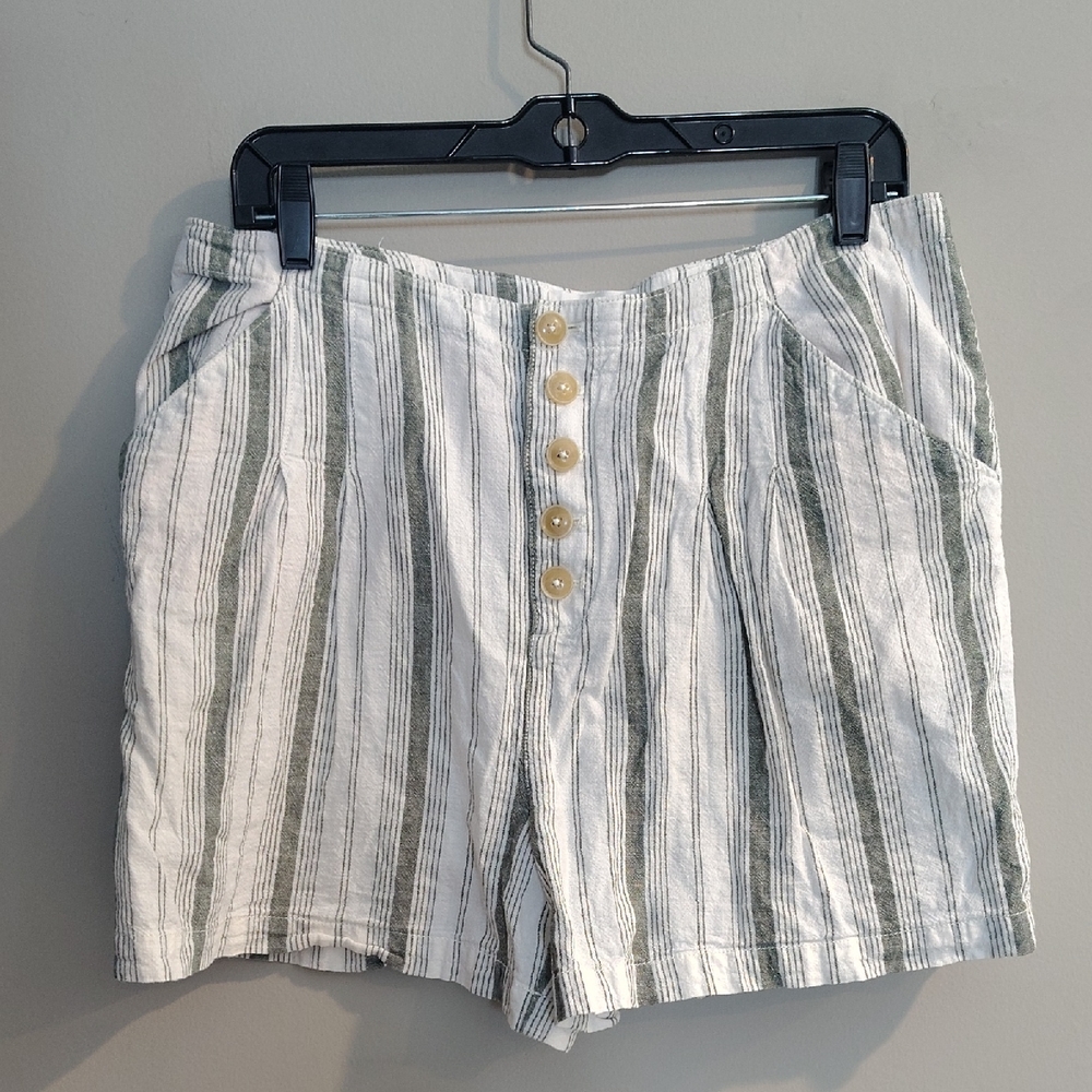 Anthropologie Beachgoer Women's 12 White and‎ Green Striped Shorts